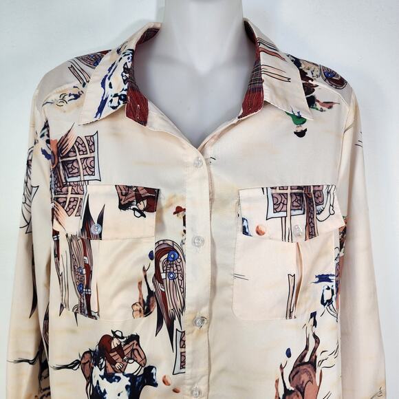 Misslook Blouse Womens Medium Western Button Peplum Equestrian Long Sleeve Flipp - Picture 3 of 11